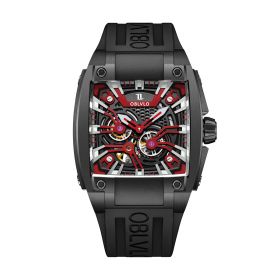 OBLVLO Big G Square Skeleton Mechanical Rubber Strap Watches-GM-BBBR