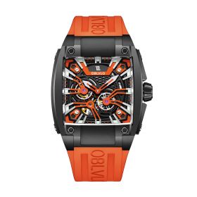 OBLVLO Big G Square Skeleton Mechanical Rubber Strap Watches-GM-BBOO