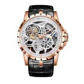 OBLVLO RM Men White Dial Watch Luxury Waterproof Watch Skeleton Strap Watches