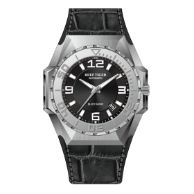 Aurora Black Shark Sport Watches Steel Automatic Mechanical Watch Leather Strap RGA6903-YBB