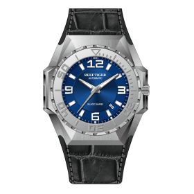 Aurora Black Shark Sport Watches Steel Automatic Mechanical Watch Leather Strap RGA6903-YLB