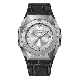 Aurora Black Shark Sport Watches Steel Automatic Mechanical Watch Leather Strap RGA6903-YWB